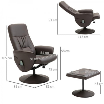 Fauteuil de relaxation avec repose-pieds espace de rangement fonction inclinable 10 points de vibration marron