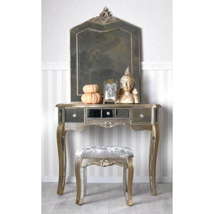 SCHMINKTISCH MIT HOCKER VERSPIEGELT FRISIERTISCH SPIEGELKONSOLE VINTAGE WANDTISCH - Palo24