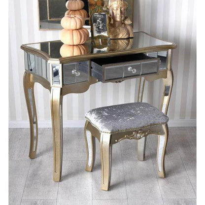 SCHMINKTISCH MIT HOCKER VERSPIEGELT FRISIERTISCH SPIEGELKONSOLE VINTAGE WANDTISCH - Palo24