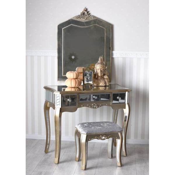 SCHMINKTISCH MIT HOCKER VERSPIEGELT FRISIERTISCH SPIEGELKONSOLE VINTAGE WANDTISCH - Palo24