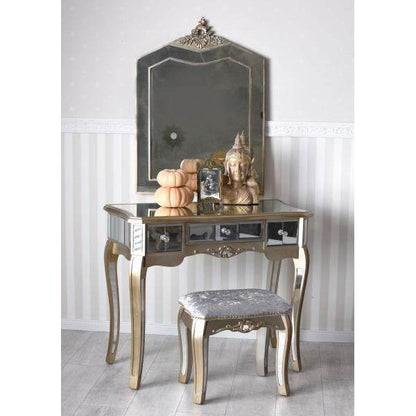 SCHMINKTISCH MIT HOCKER VERSPIEGELT FRISIERTISCH SPIEGELKONSOLE VINTAGE WANDTISCH - Palo24