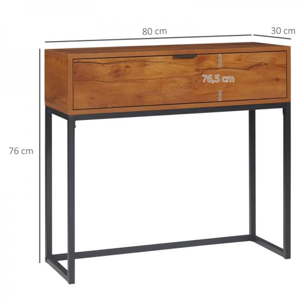 Konsolentisch im Industriedesign, Beistelltisch, Sideboard, 1 Schublade, Braun + Schwarz