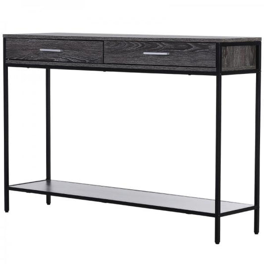 Table d'appoint console table d'entrée 2 tiroirs étagère inférieure gris acier 120x81 cm